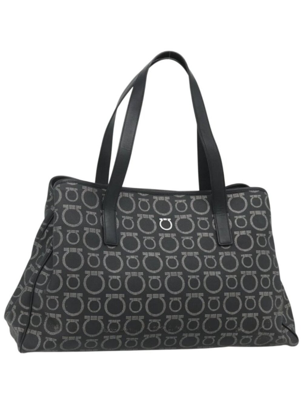 Salvatore Ferragamo Gancini Tote Bag Leather Black Silver